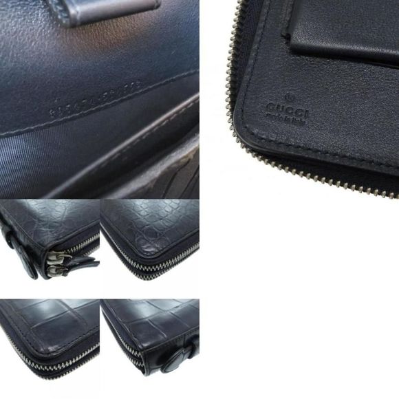 Gucci Travel Case Crocodile Document Case Long Wallet Navy Blue - Picture 6 of 8